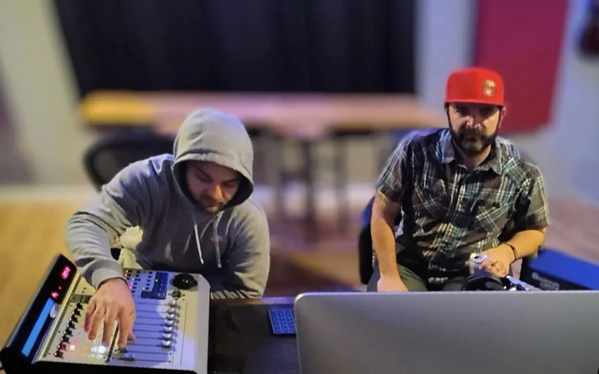 Matt Poole Butler and an artist making production decisions at the console