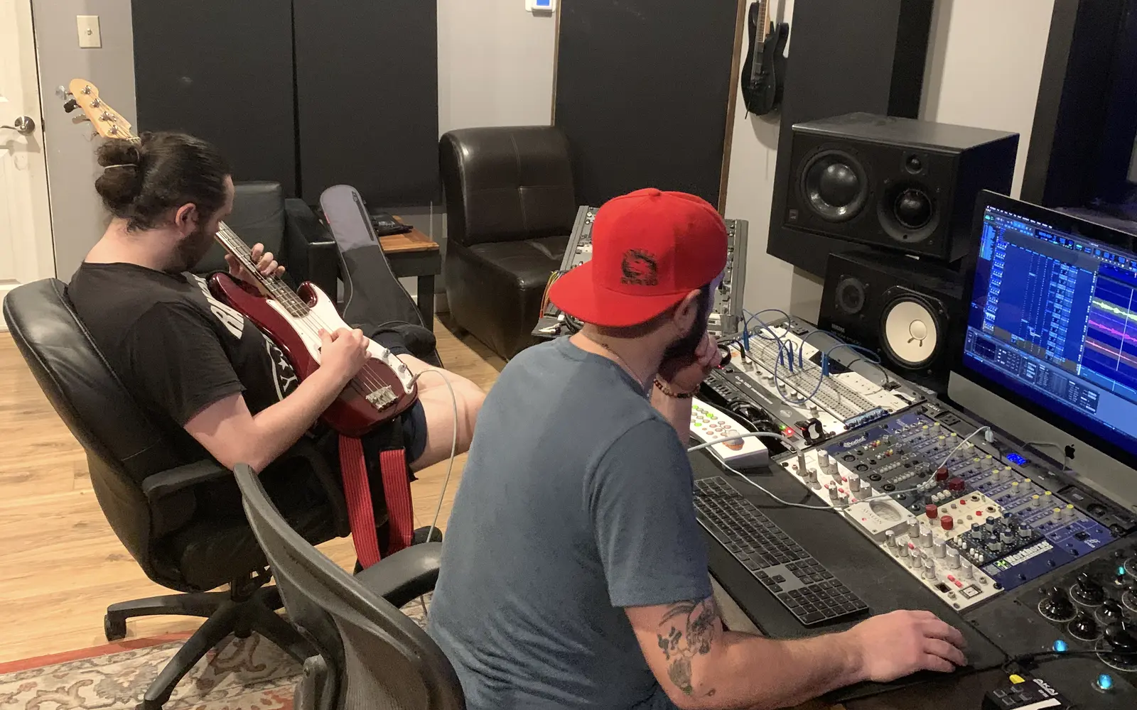 A bass tracking session in Studio A at EMP Studios in Fort Worth